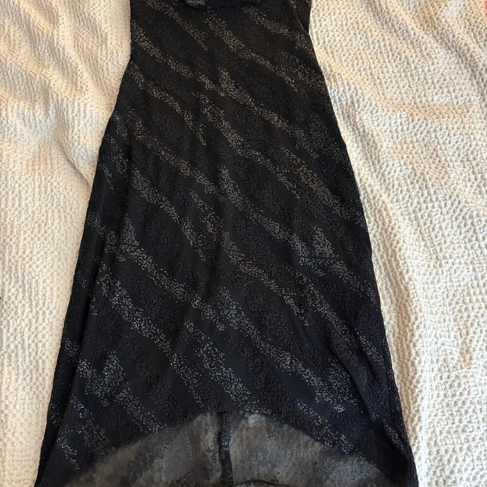 Rampage High Low Sparkle Black Formal Dress Cross Straps Ruching Vintage Y2K